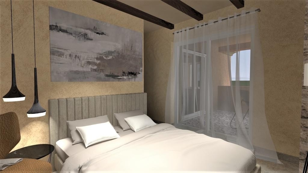 Chambre avec lit double et accès à la terrasse dans une villa à Vrbnik, île de Krk, biens immobiliers Croatie, Vrbnik, villa à vendre île de Krk