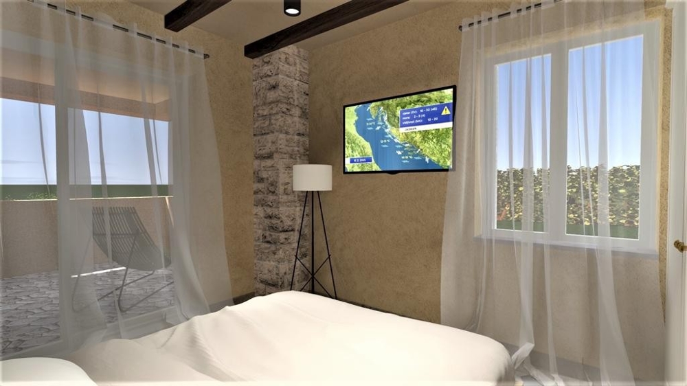 Deuxième chambre au design moderne avec télévision dans une villa à Vrbnik, île de Krk, biens immobiliers Croatie, Vrbnik, villa à vendre île de Krk