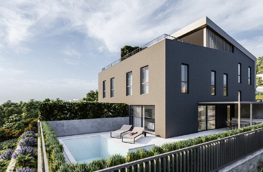 Visualisation de la maison jumelée avec piscine et toit-terrasse