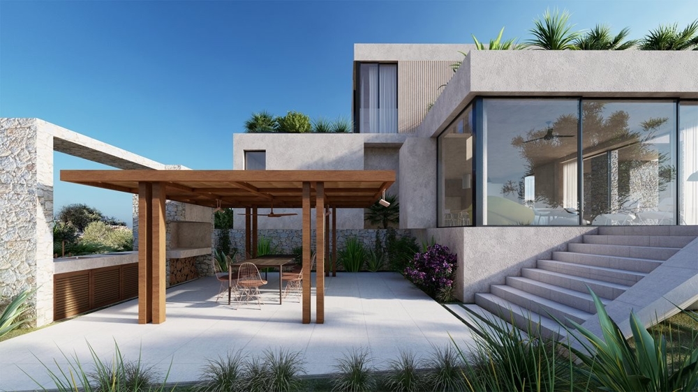 Visualisation 3D : vue latérale de la villa H3358, à vendre en Croatie.