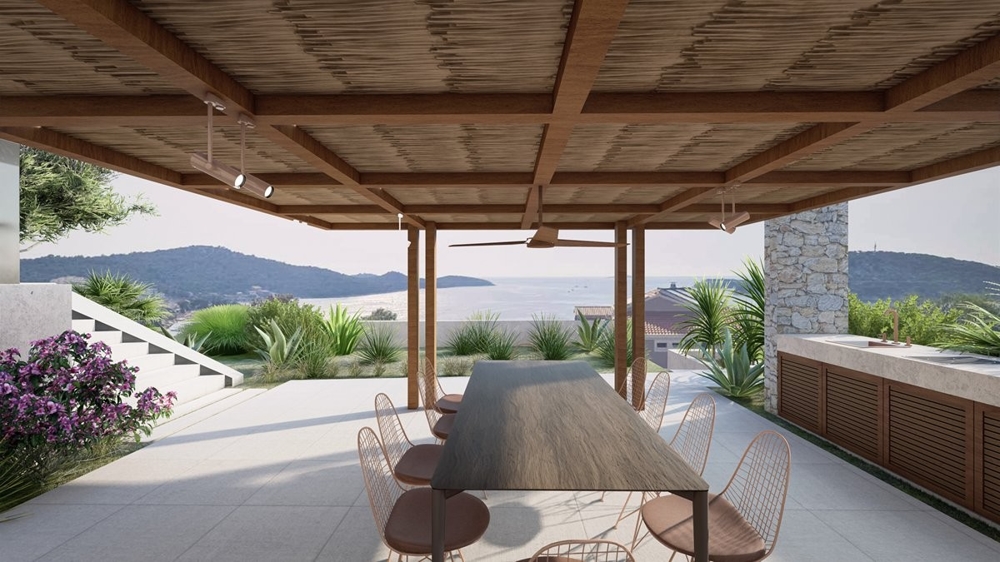 Espace extérieur méditerranéen de la villa H3358 à Rogoznica.