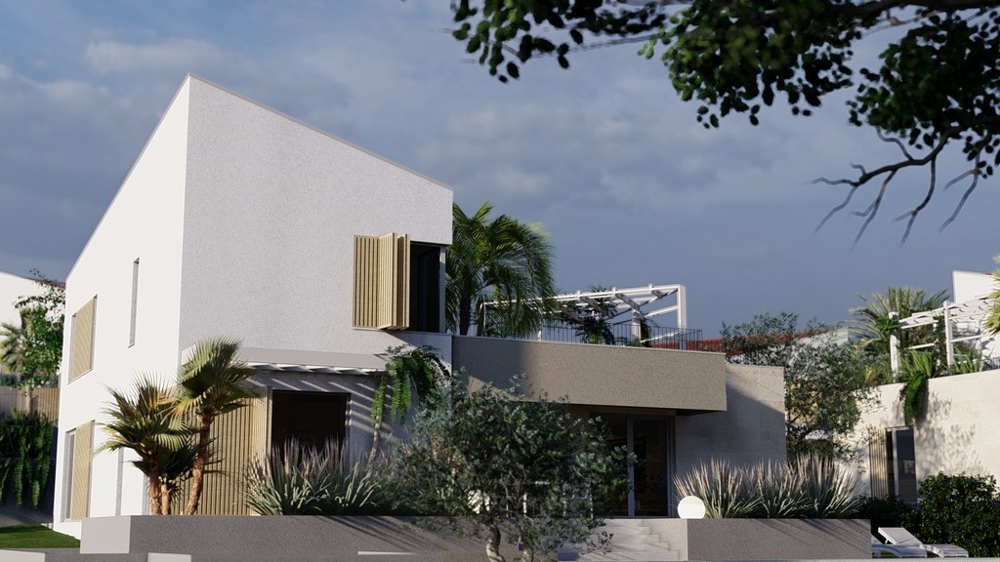 Villa moderne avec jardin et plantes méditerranéennes