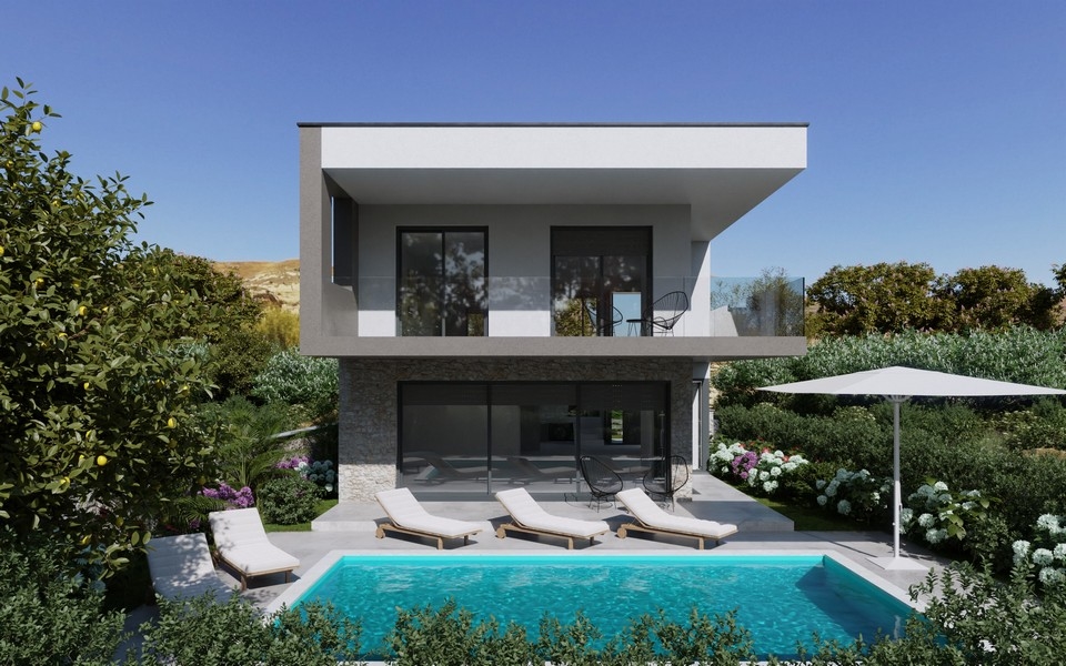 Visualisation de la maison avec hortensias et citronnier