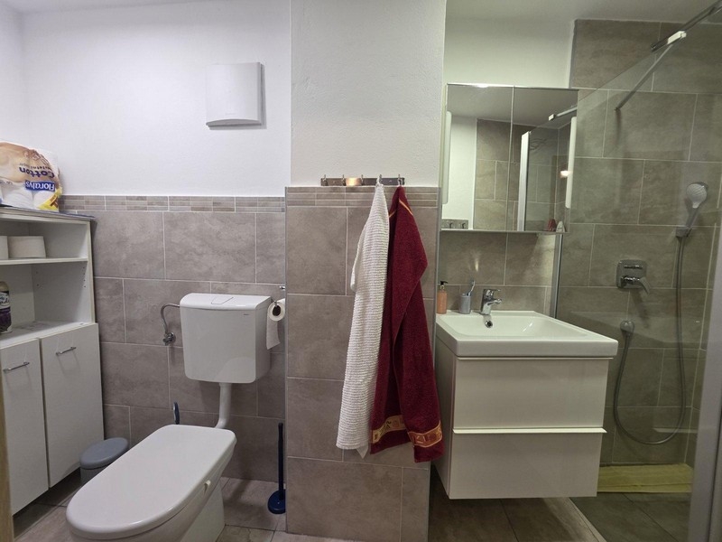 Salle de bains moderne avec douche, WC et lavabo