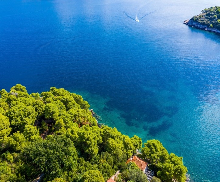 Vue sur l'Adriatique avec la villa H3695 sur la côte