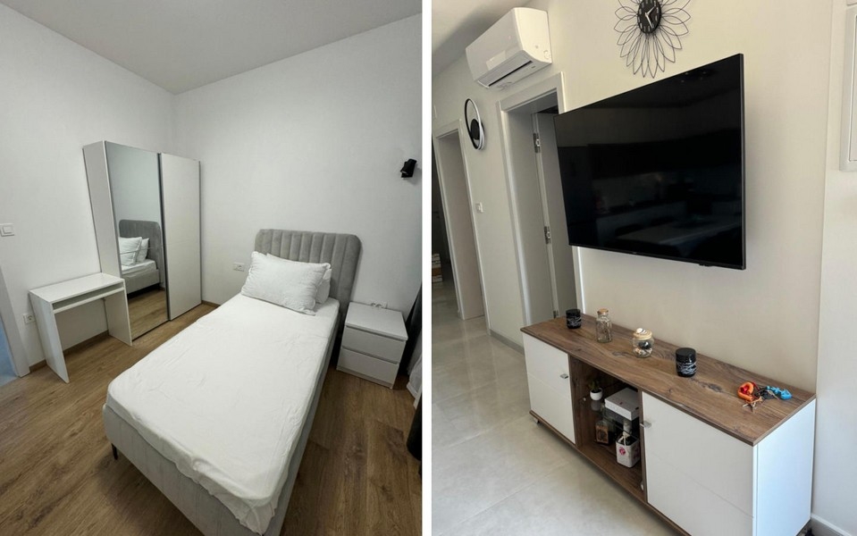 Chambre individuelle avec lit et armoire