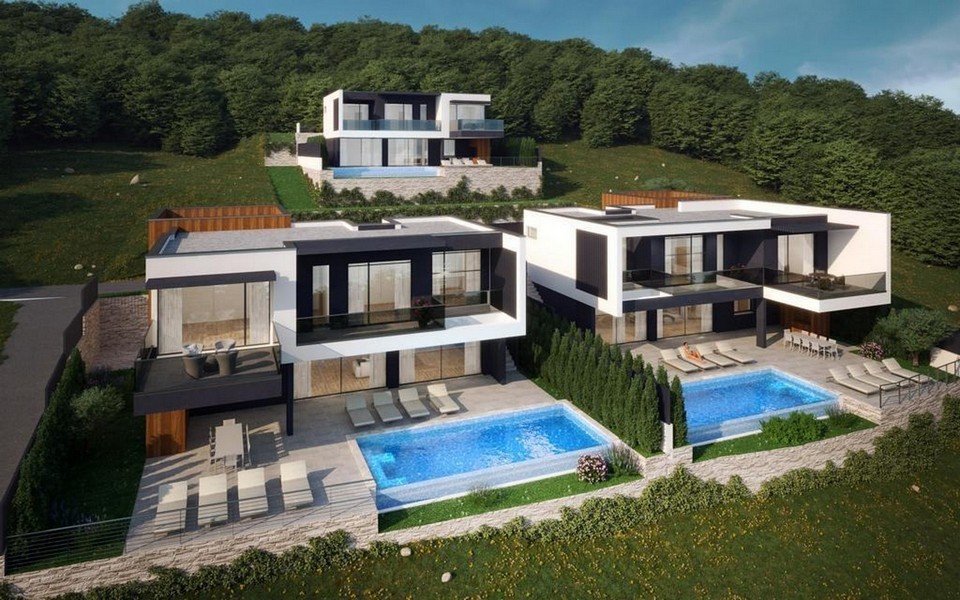 Visualisation de plusieurs villas de luxe avec piscine