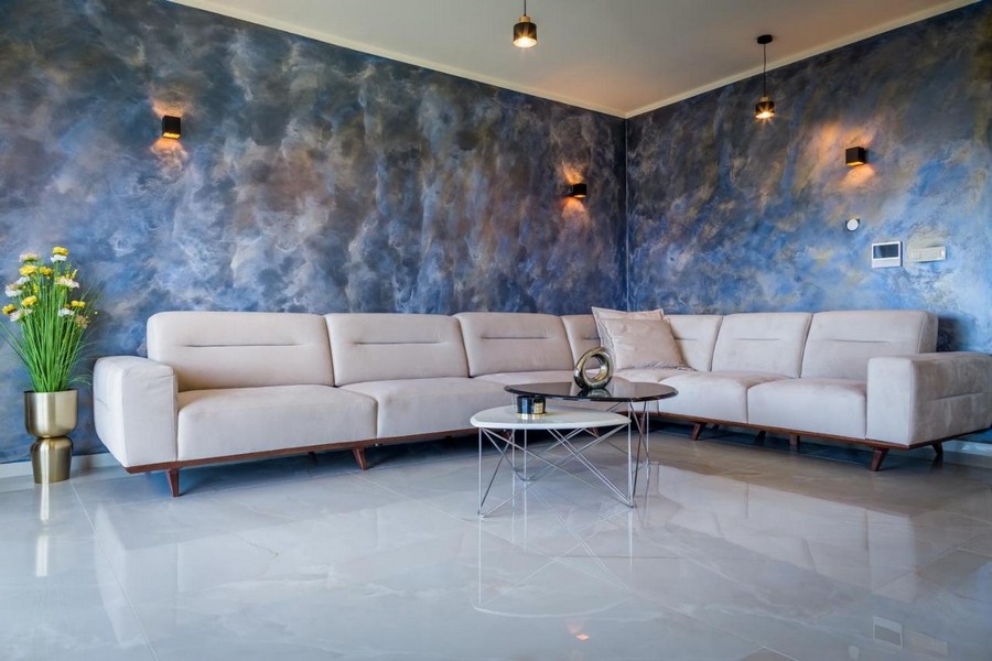 Séjour avec mur design élégant