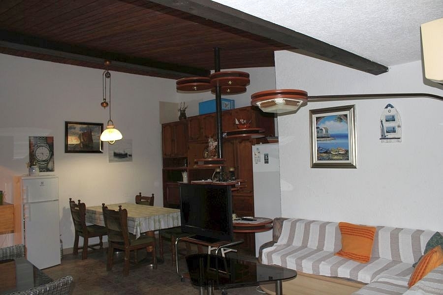 Séjour avec cheminée et décoration rustique