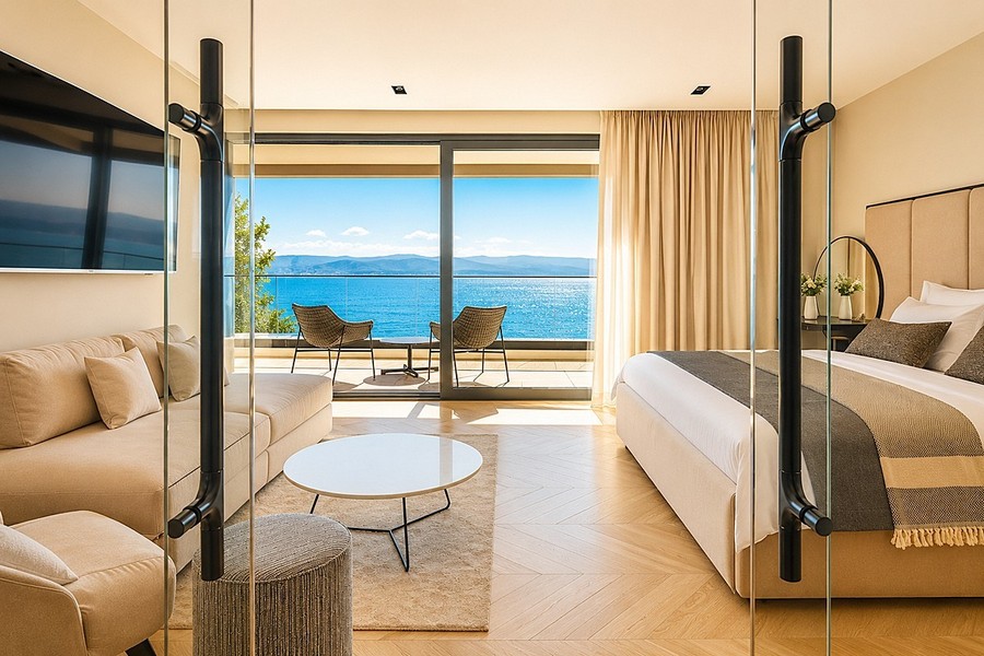 Suite avec coin salon et vue mer