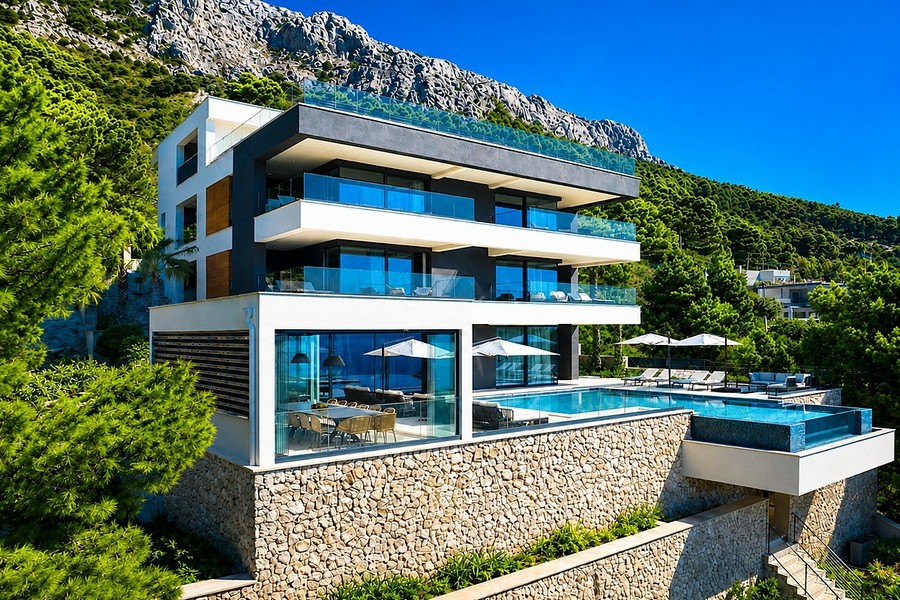 Villa moderne en première ligne de mer sur la Riviera d'Omis