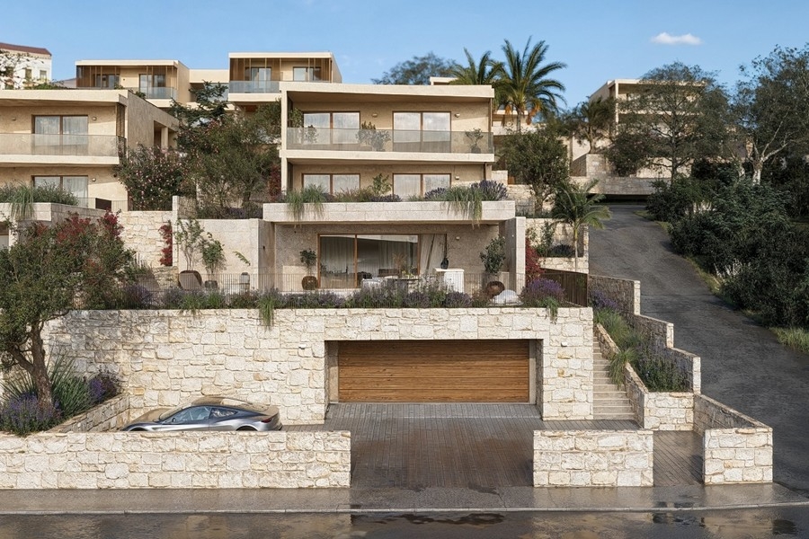 Vue de la villa depuis la rue avec garage en Croatie