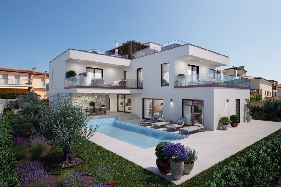 Visualisation de la villa terminée avec piscine et jardin