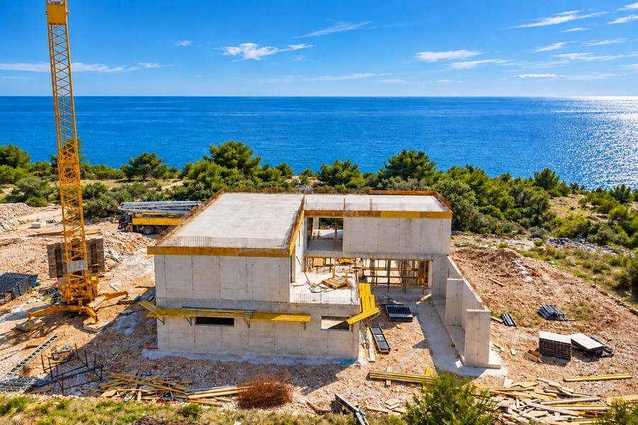 Chantier de la villa avec vue sur la mer