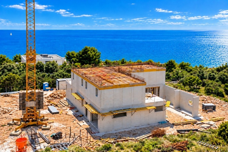 Gros œuvre de la villa au-dessus de la côte