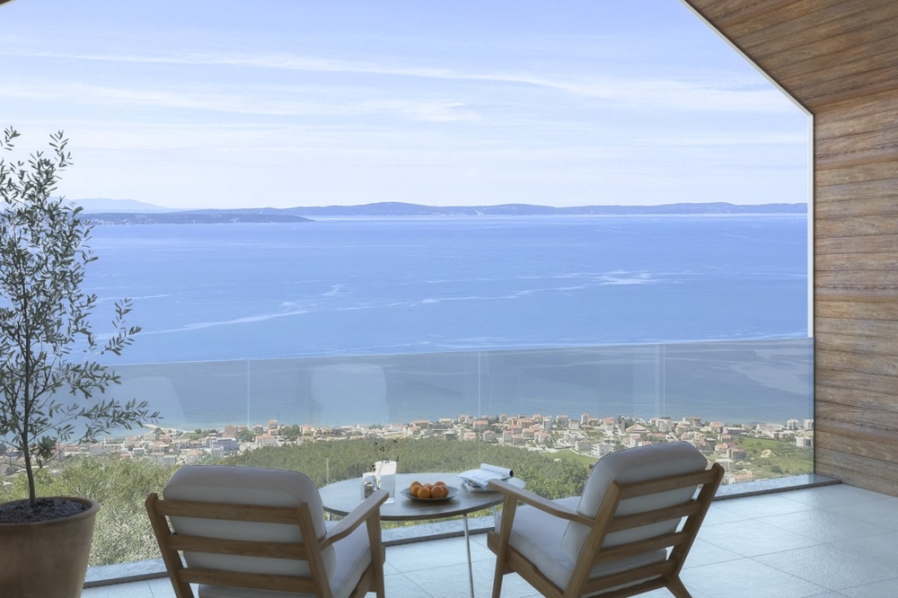 Terrasse avec coin salon et vue sur l'Adriatique