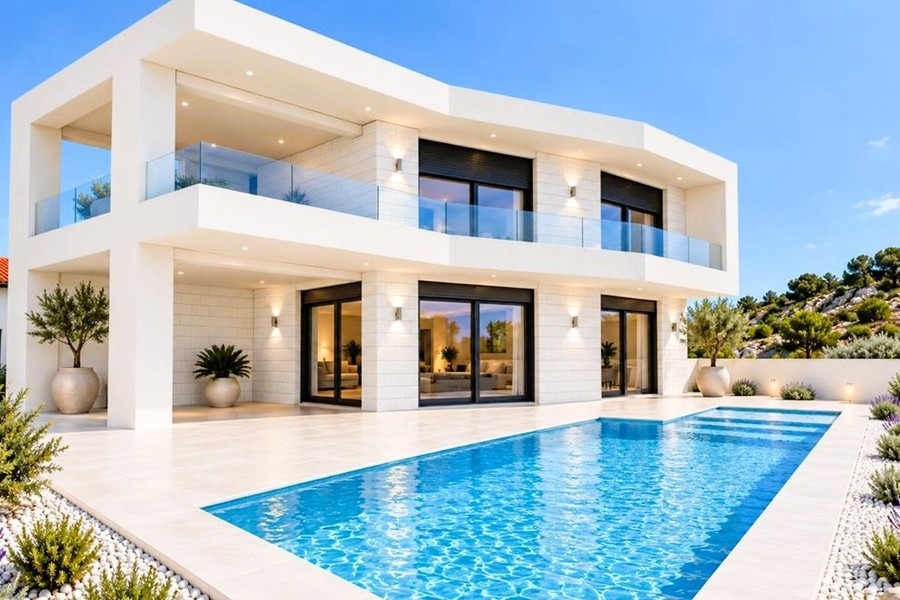 Villa neuve avec piscine et vue mer près de Rogoznica