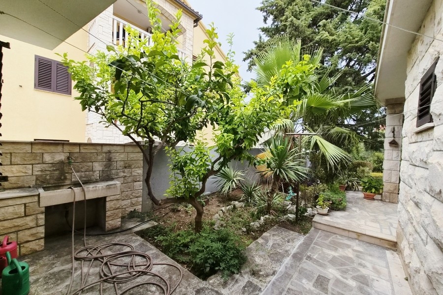 Cour intérieure avec plantes et grill