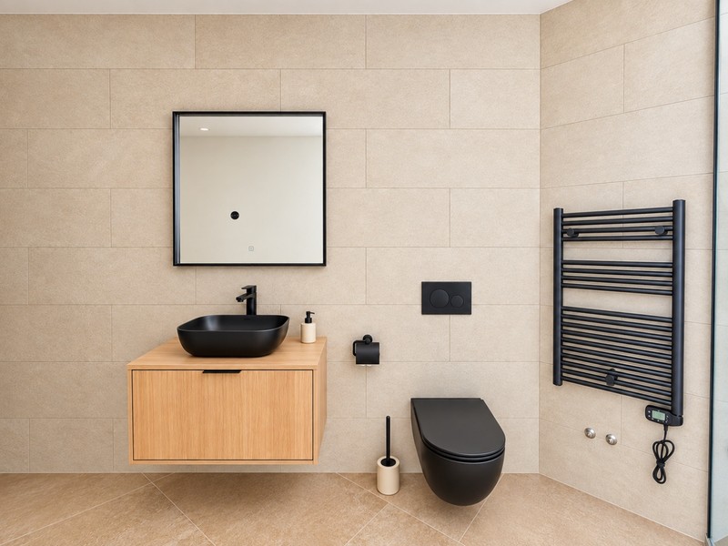 Salle de bains moderne avec meuble vasque en bois