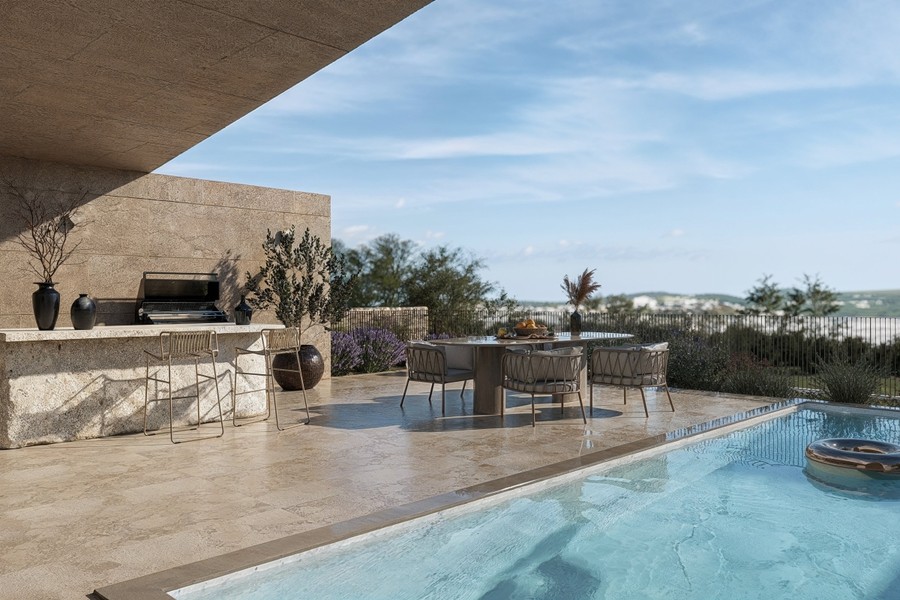 Piscine et terrasse avec vue sur la mer