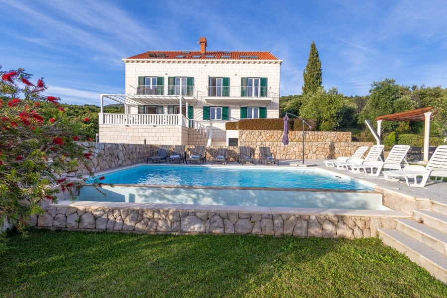 Villa avec piscine à débordement et jardin