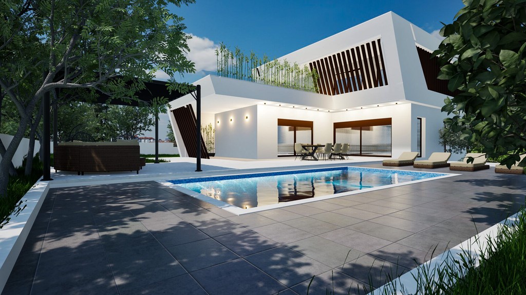 Visualisation de la villa avec piscine et terrasse