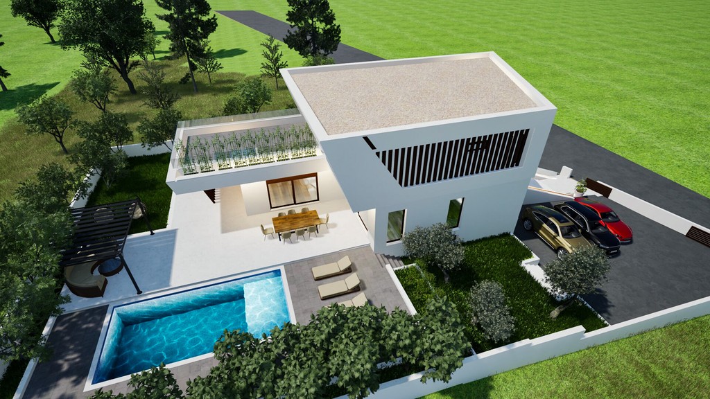 Villa avec piscine et accès, vue aérienne